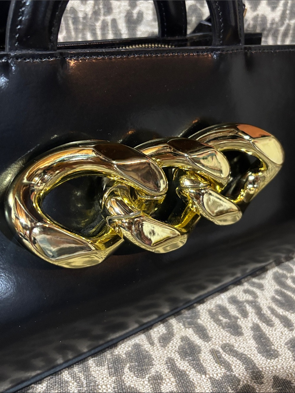 Claudia Firenze purse black leather top handle shoulder bag dramatic chain front - Picture 14 of 16
